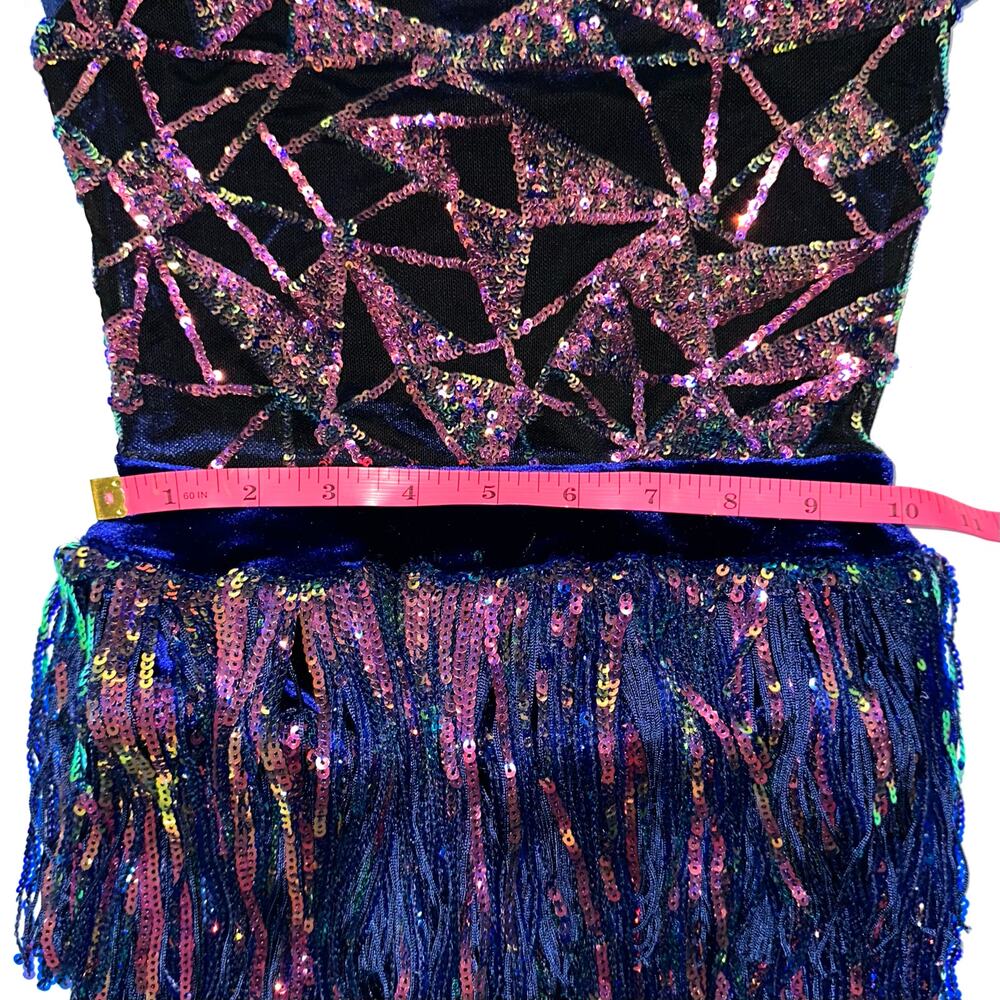 Weissman Showtime Girls ‘Misbehave’ Dance Blue Velvet Sequin Fringe Dress SC - Picture 16 of 16